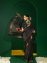 Golden Noir Saree with Zari Checks and Stripe Blouse Fabric